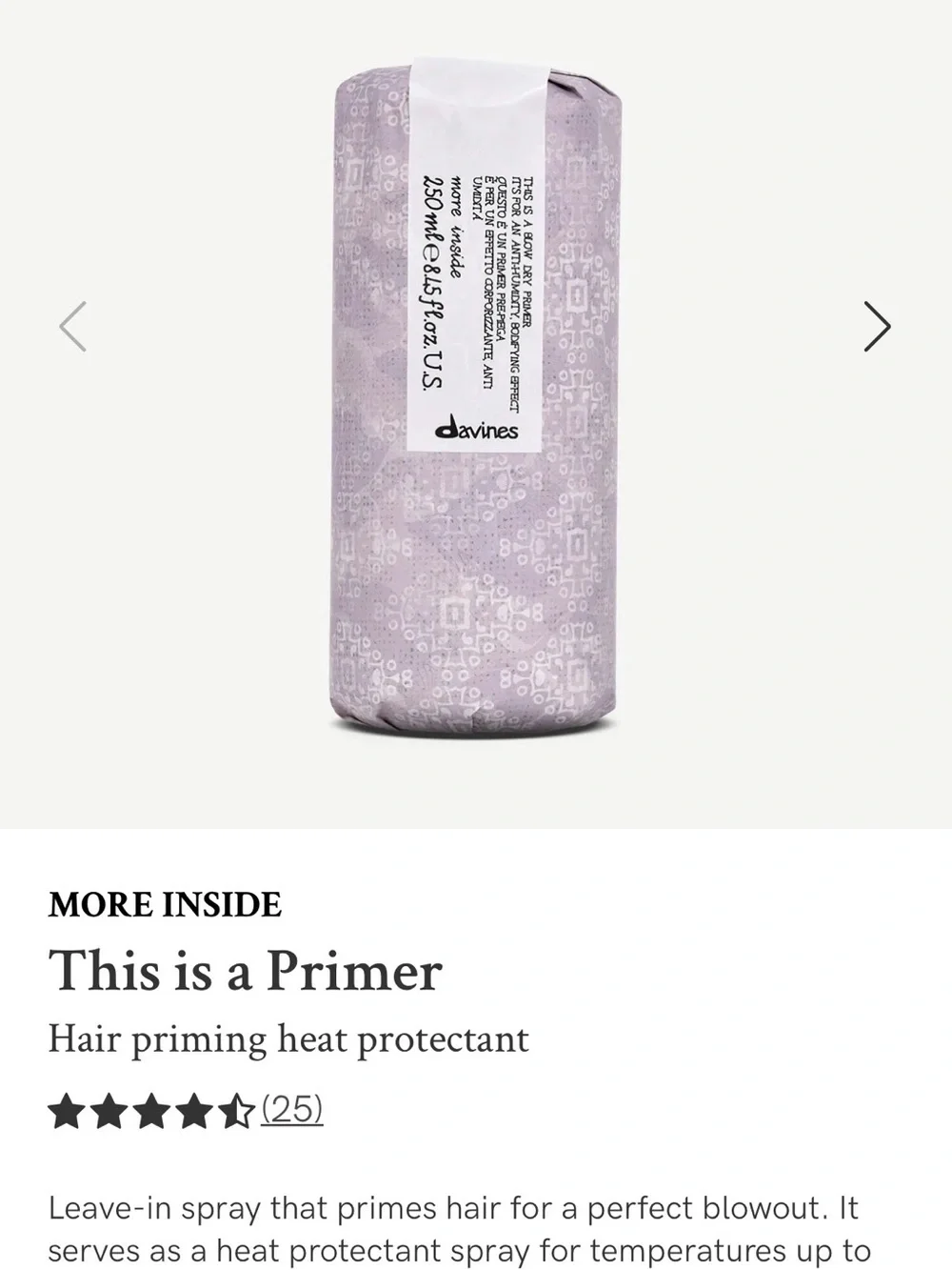 Davines “more inside” this is a primer for natural shine